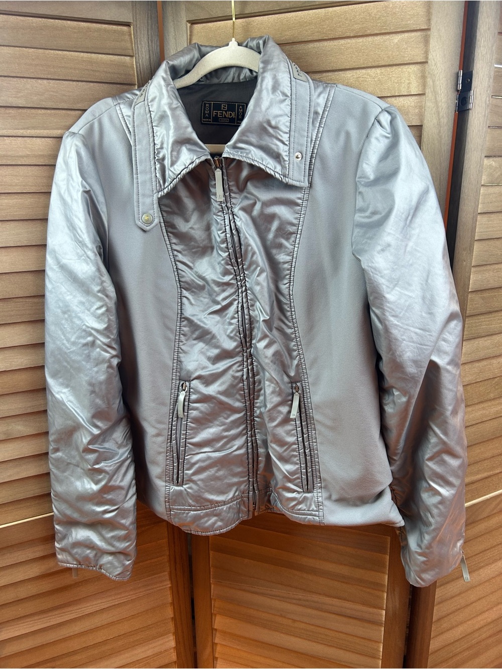 Fendi Jeans Made in Italy Silver Technical Zip Jacket Women’s Large IT 52 - Picture 2 of 14